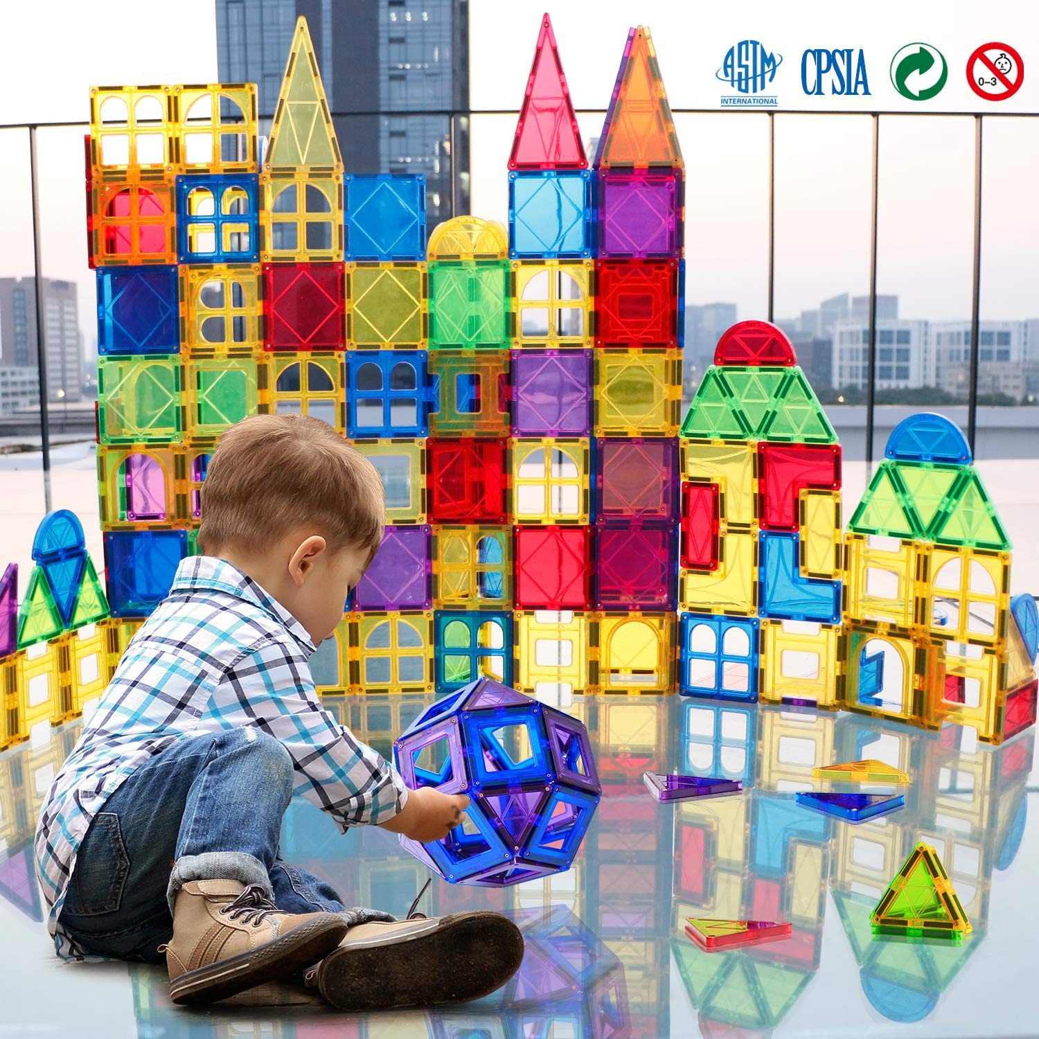 MAGBLOCK Magnet Toys Kids Magnetic Building Tiles 100 Pcs 3D Magnetic Blocks Preschool Building Sets Educational Toys for Toddlers Boys and Girls.