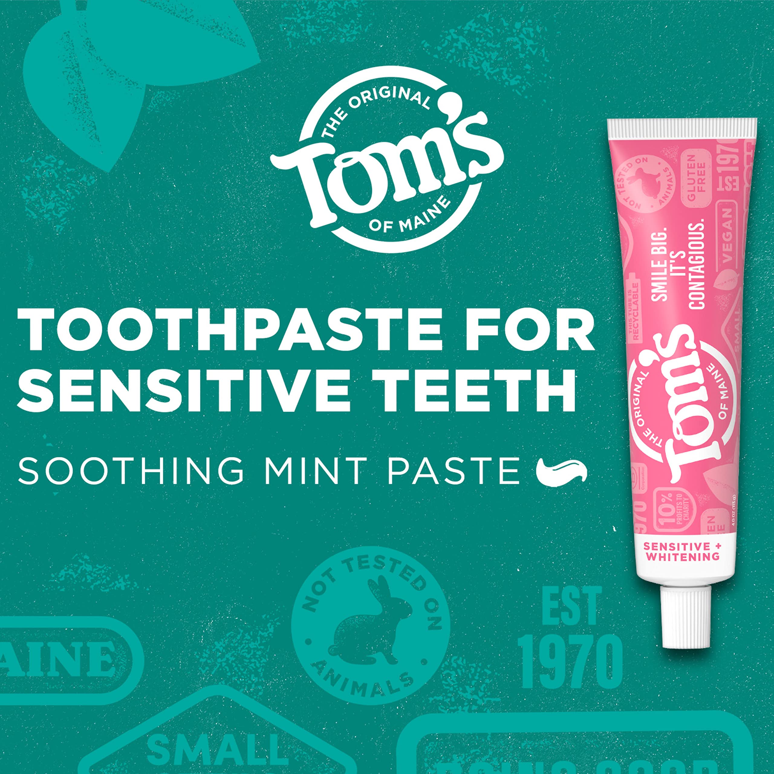 Tom’s of Maine Sensitive + Whitening Fluoride Free Toothpaste, Soothing Mint 4.0 oz 3-Pack