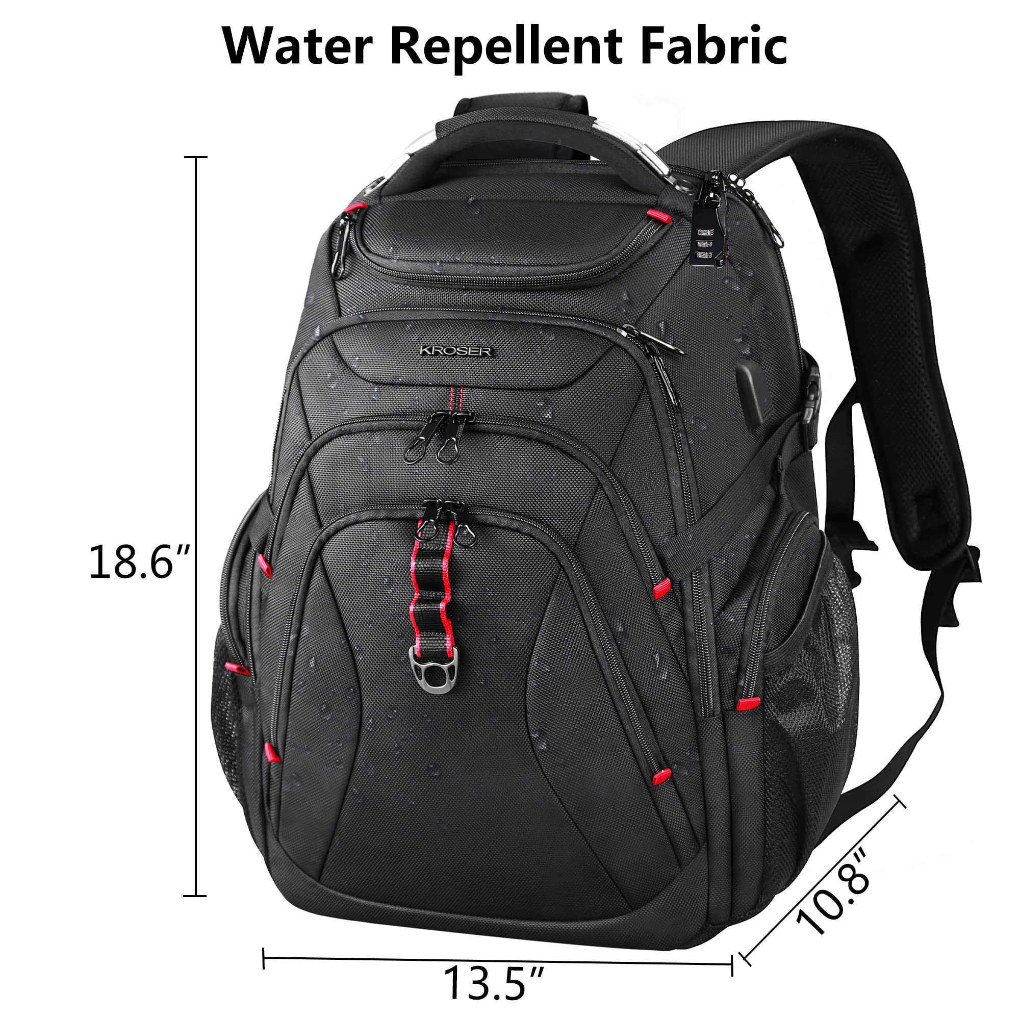 KROSER Travel Laptop Backpack 17.3 Inch XL Computer Backpack with Hard Shell Saferoom RFID Pockets Water-Repellent Business College Daypack Stylish Laptop Bag for Men/Women-Black
