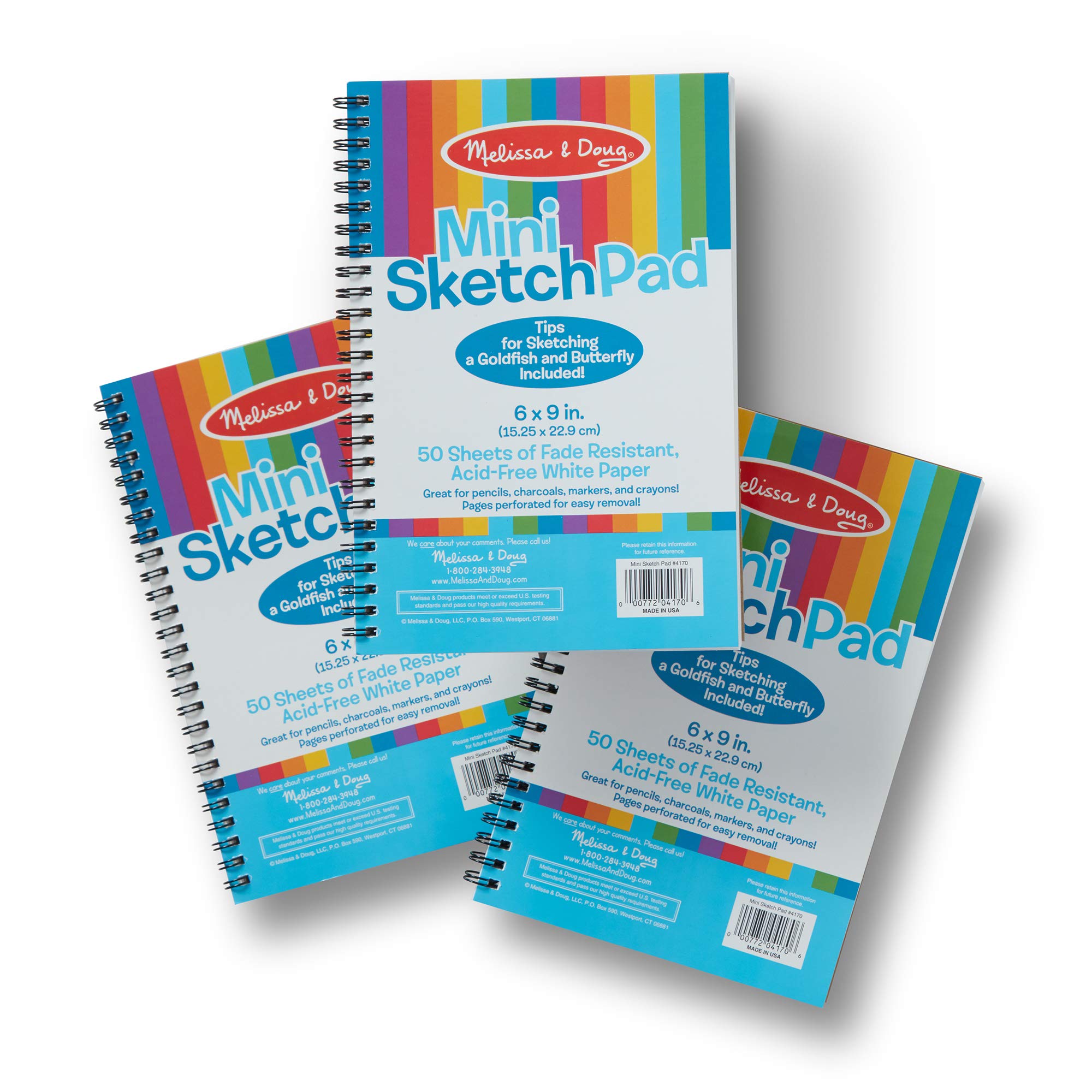 Melissa & Doug Mini Sketch Pad of Paper (6 x 9 inches) - 50 Sheets, 3-Pack - Kids Drawing Paper, Drawing And Coloring Pad For Kids, Art Paper For Kids