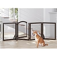 SPIRICH 96-inch Extra Wide 30-inches Tall Dog Gate with Door Walk Through, Freestanding Wire Pet Gate for The House, Doorway, Stairs, Pet Puppy Safety Fence, Support Feet Included(Espresso)