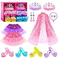 Jeowoqao Princess Dress up Shoes,Girls Dress up Shoes Princess Dress Up Pretend Play Set- 4 Pair of Princess Shoes, Princess Dresses Princess Cape Jewelry Toys for Toddler Girls Age 3-6 Years Gifts