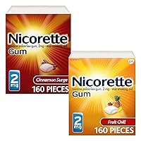 Nicotine Gum to Quit Smoking, 2 mg, Cinnamon Surge Flavored Stop Smoking Aid, 160 Count and Nicorette Nicotine Gum to Stop Smoking, 2mg, Fruit Chill, 160 Count (Pack of 1)
