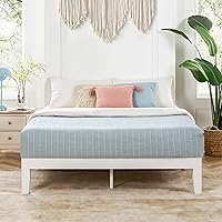 Mellow Naturalista Classic 12 Inch Solid Wood Platform Bed with Wooden Slats, Queen, White