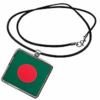 3dRose InspirationzStore Flags - Flag of Bangladesh - Bangladeshi green with red dot circle - sun rising over Bengal - Asian world - Necklace With Rectangle Pendant (ncl_157825)