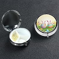 Happy Easter Day Print Pill Box Round Pill Case 3 Compartment Mini Medicine Storage Box for Vitamins Portable Pill Organizer Metal Travel Pillbox Pill Container for Pocket Purse Office