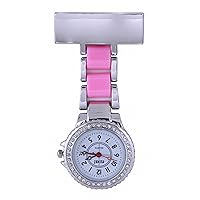 Censi Unisex Silver Diamante Bezel Pink Nurse Metal FOB Watch Analog Extra Battery