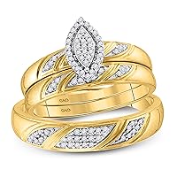 The Diamond Deal 10k Yellow Gold Diamond His & Hers Matching Trio Wedding Engagement Bridal Ring Set 1/4 Cttw