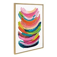 Kate and Laurel Sylvie Bright Abstract Framed Canvas Wall Art by Jessi Raulet of Ettavee, 23x33 Bright Gold, Modern Colorful Brushstrokes Art for Wall