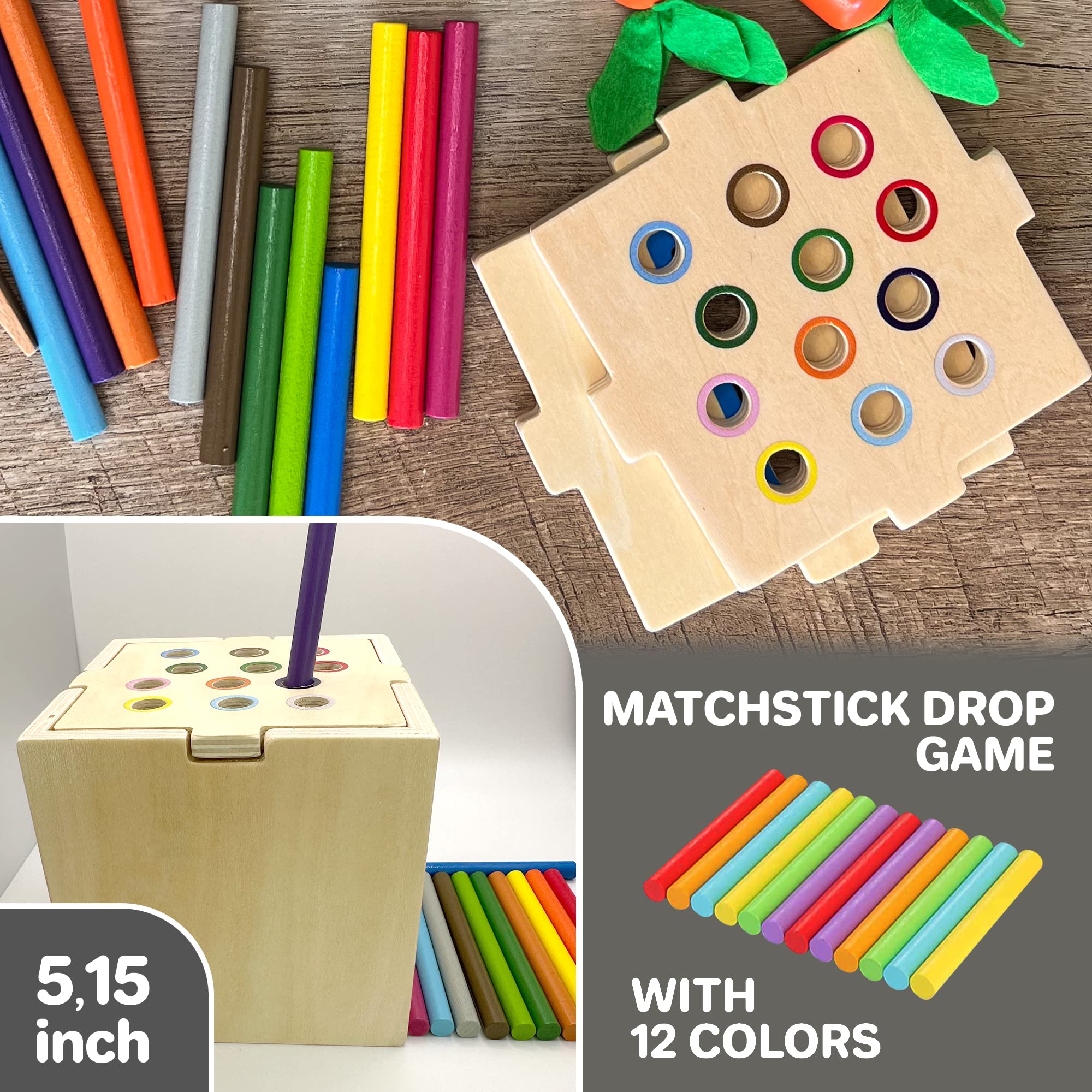QUOKKA Montessori Toys for 1 2 Year Old - 4 Set Wooden Toys for Babies 6-12 Months Object Permanence | Coin Box | Carrot Harvest | Color Matching Sticks | Shape Sorter | - Ball Drop Learning