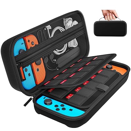 Daydayup Switch Carrying Case Compatible with Nintendo Switch/Switch OLED, with 20 Games Cartridges Protective Hard Shell Travel Carrying Case Pouch for Console & Accessories, Black