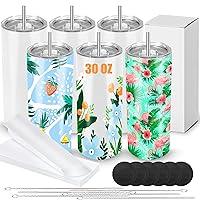 Sublimation Tumblers 30 OZ Blank Tumblers for Sublimation Skinny Bulk Double Wall Insulated Cups with Individually Gift Boxed and Shrink Wrap Films for Heat Transfer 6 Pack