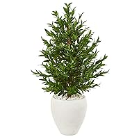 Nearly Natural 3.5ft. Olive Cone Topiary Artificial Tree in White Planter UV Resistant (Indoor/Outdoor)