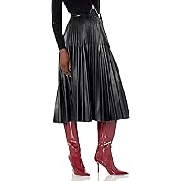BCBGMAXAZRIA Women's Faux Leather Pleated Skirt with Back Zipper