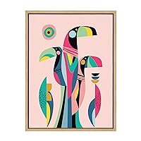 Kate and Laurel Sylvie Mid Century Modern Tropical Toucan Framed Canvas Wall Art by Rachel Lee of My Dream Wall, 18x24 Natural, Tropical Bird Art for Wall