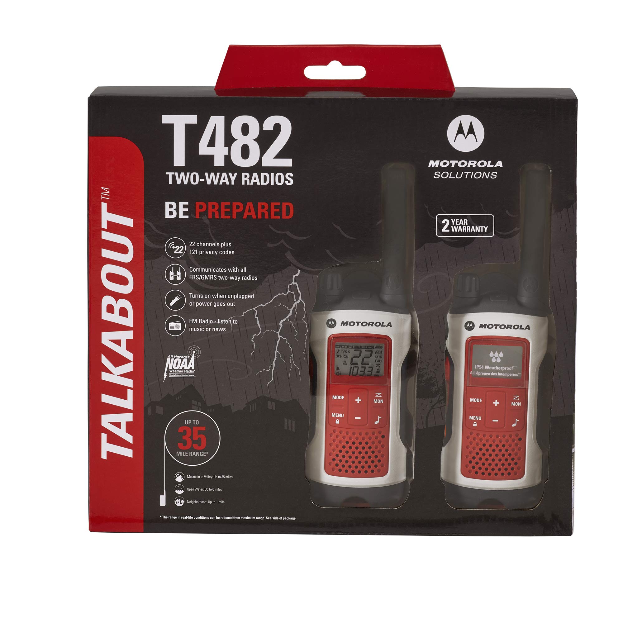 Motorola Solutions T482 Emergency Preparedness White W/Red Rechargeable Two Pack
