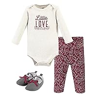 Hudson Baby Unisex Baby Cotton Bodysuit, Pant and Shoe Set, Little Love Flowers, 3-6 Months