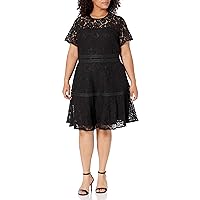 City Chic Women's Dress with Waist Embroidery and Lace Overlay