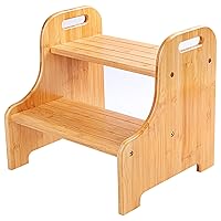 VaeFae Bamboo 2 Step Stool with Non-Slip Step Treads and 2 Cutout Handles