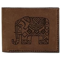 Men's Ornamental Indian Elephant Handmade Genuine Pull-up Leather Wallet MHLT_03
