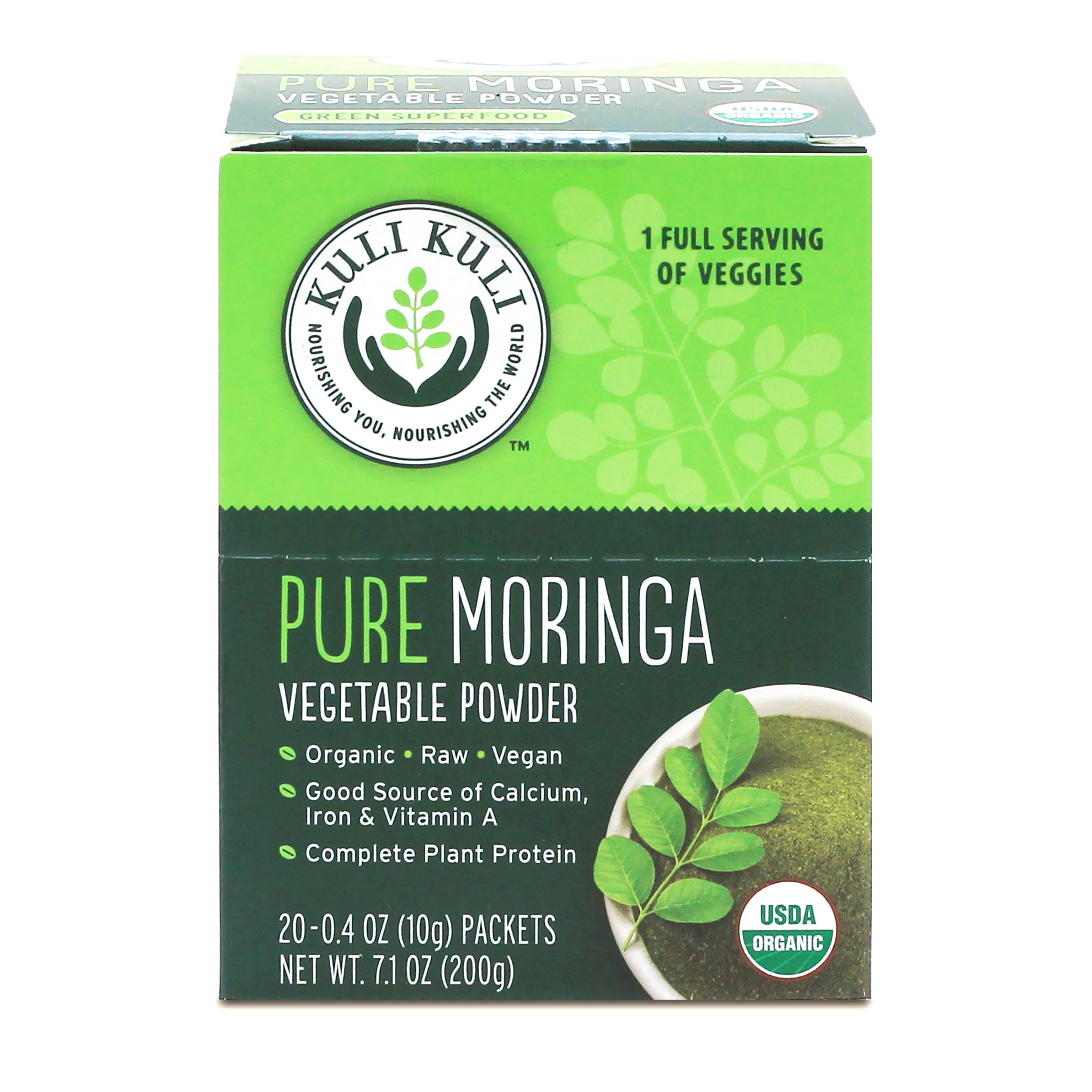 Kuli Kuli Pure Moringa Organic Vegetable Powder, 20 Single Serve Packets (Pack of 12) Organic, Raw, Vegan, 3g Complete Plant Protein and 1 Full Serving of Veggies Per Packet, Soy and Gluten-Free