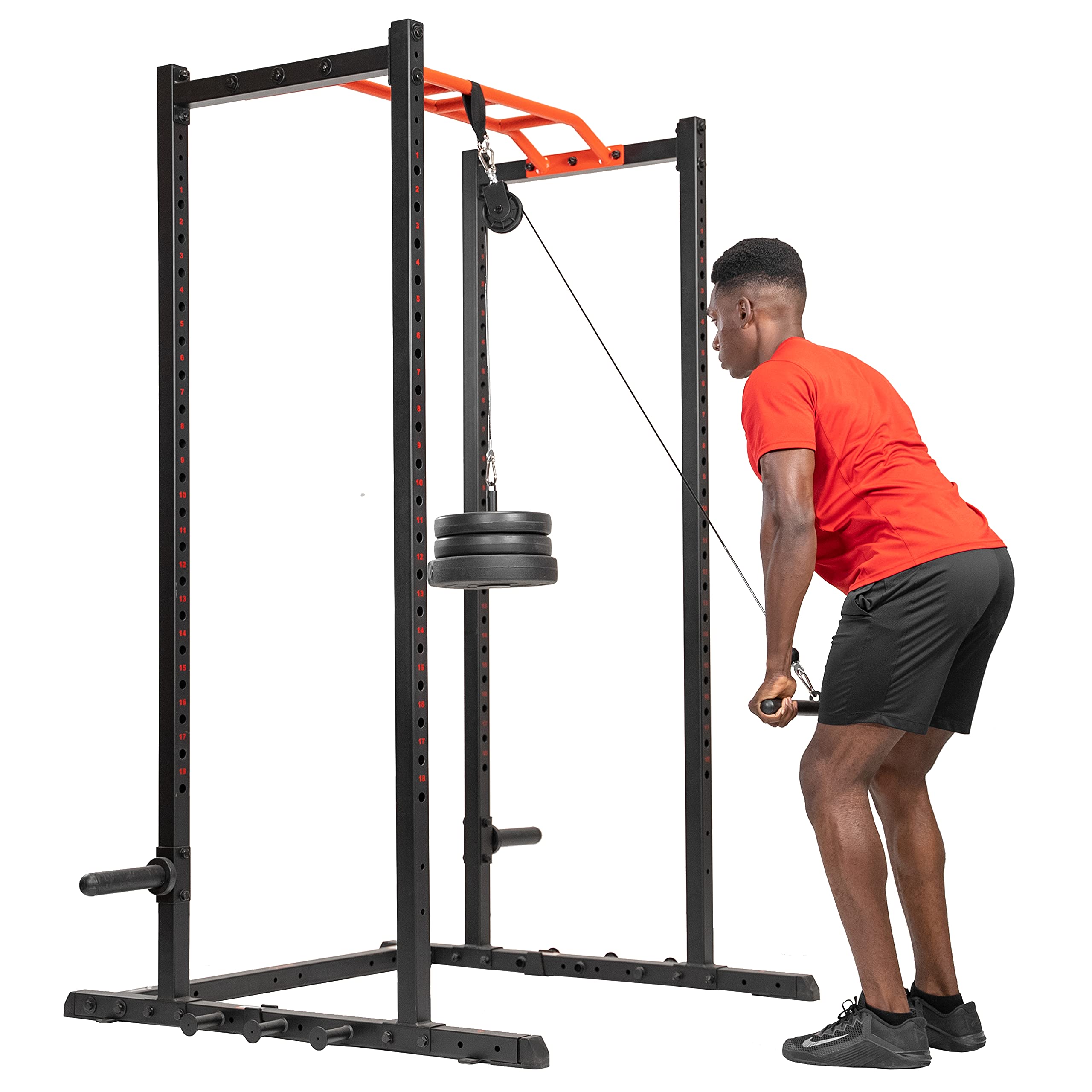 Sunny Health & Fitness Power Rack and Cage Add-on Attachment Accessory: Bar Holder, Dip Bars, J-Hook, LAT Pulldown, Pull Up Bar, Landmine, or U-Ring