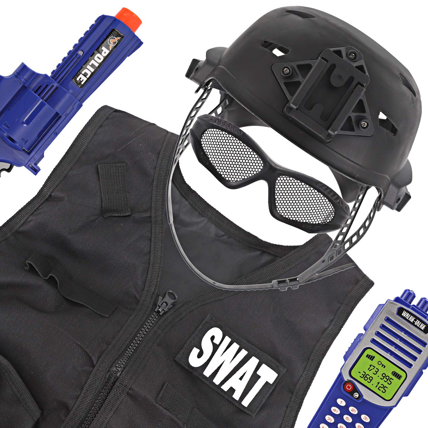 Liberty Imports Kids S.W.A.T. Police Officer Costume Deluxe Dress Up Role Play Set with Helmet, Night Vision Monocular, Guns, Accessories (12 Pcs)