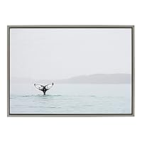 Kate and Laurel Sylvie Whale Tail In The Mist Framed Canvas Wall Art By Amy Peterson, 23x33 Gray, Coastal Animal Home Decor
