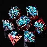 DND Dice Set, Handmade Sharp Edge 7 Piece Resin Dice-Dungeons and Dragons Polyhedral Dice Set, D&D Dice Set with Gift Dice Case for RPG MTG Table Games (Red & Shiny Blue)