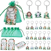 Safari Baby Shower Party Decorations, Safari Keychain Party Favors with Zoo Animal Keychains Jungle Safari Thank you Gift Tags Organza Bags for Wild Two Birthday Baby Shower Party Supplies