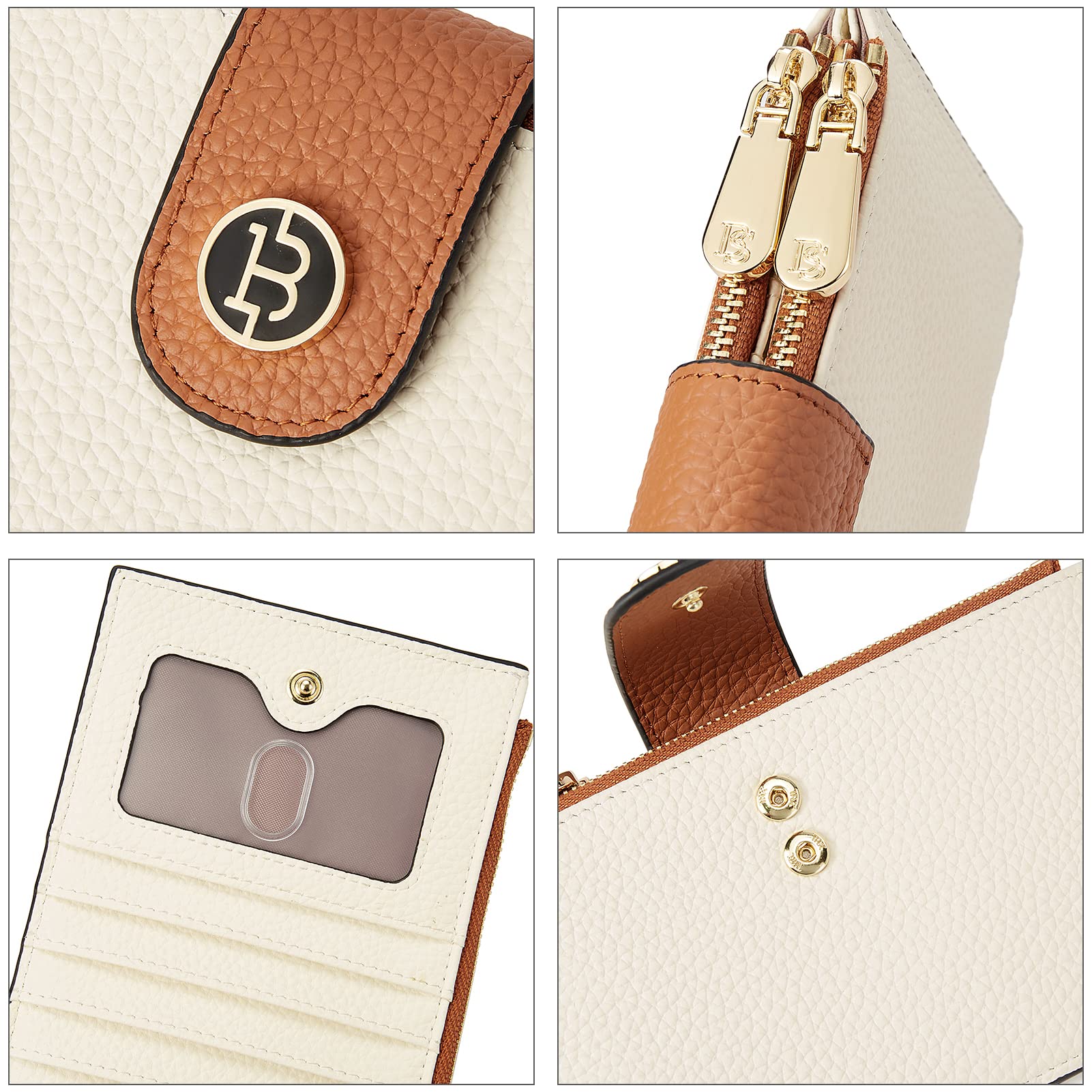 BOSTANTEN Briefcase for Women Leather Laptop Handbag & Genuine Leather Wallets for Women RFID Blocking Slim Bofild Purse Beige Brown