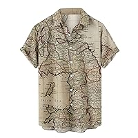 World Map Print Hawaiian Shirts for Men, Funky Button Down Short Sleeve Beach Shirt Casual Summer Tops Graphic Tee