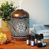 Earnest Living Essential Oil Diffuser Bundle Set Metal Diffuser 250 ml Timers Night Lights and Auto Off Function Home Office Humidifier Aromatherapy Diffusers for Essential Oils