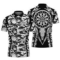 Men's Dart Polo Shirt Custom Dart Deer Skull Collared Shirt for Camouflage and Darts Player 3D Dartboard Outfit