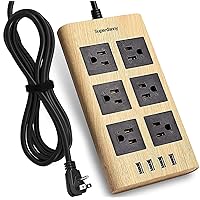 Power Strip Surge Protector, SUPERDANNY 10Ft Heavy Duty Extension Cord with 6 Outlets and 4 USB Ports(1875W/15A), Flat Plug, Universal Voltage 110-240V for Home Office Dorm, Light Wood Grain
