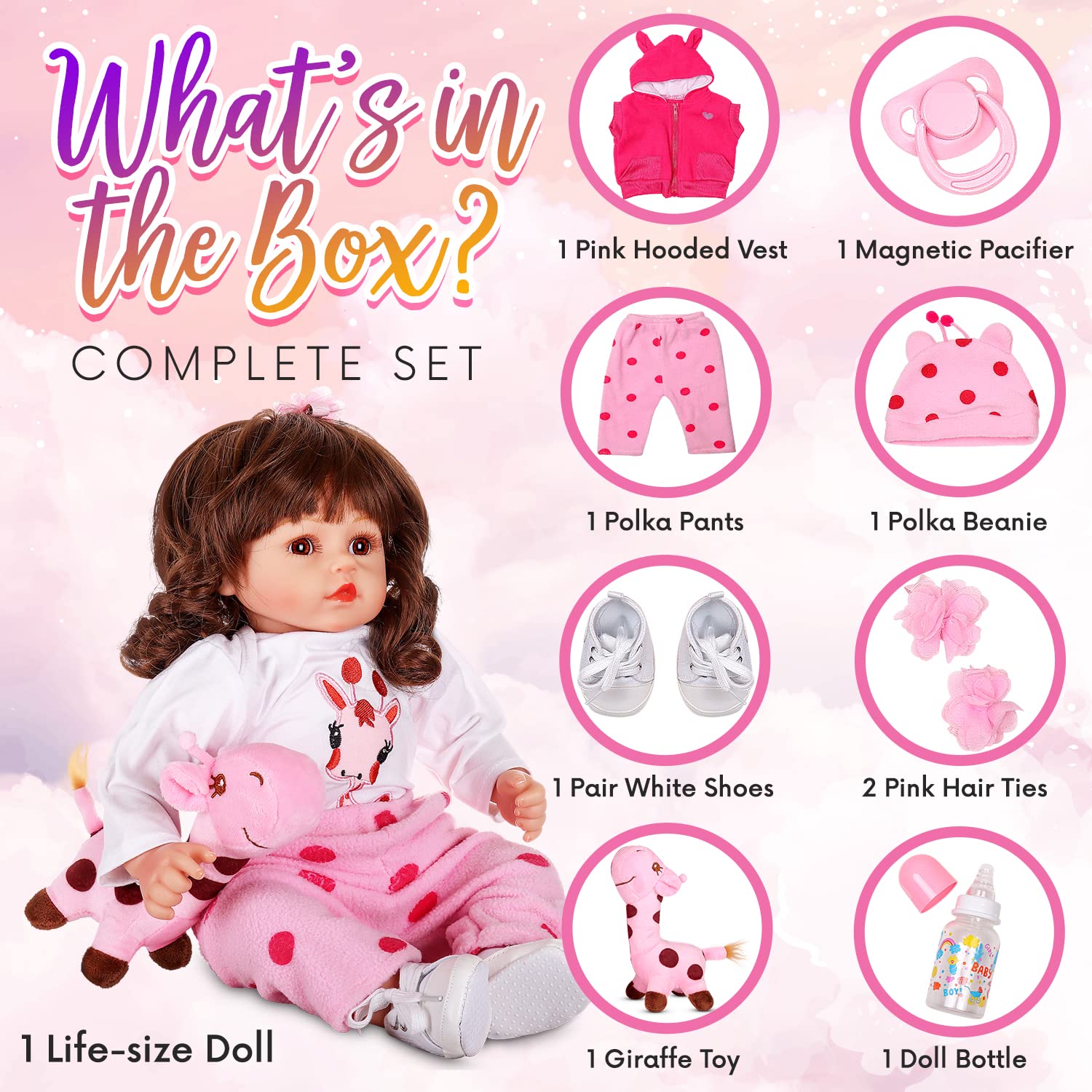 DOLLHOOD Reborn Baby Dolls - 18-Inch Realistic Baby Doll with Complete Baby Doll Accessories - Lifelike, Soft Newborn Girl Doll with 360° Movable Arms and Legs. Includes Birth Certificate