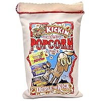 KICKIN’ Premium Microwave Popcorn – Popcorn Variety Pack (3) in Canvas Bag - Ultimate Sweet and Spicy Gourmet Gift - Makes a Great Movie Theater Popcorn or Snack Food for Movie Night