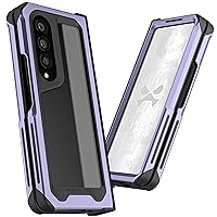 Ghostek ATOMIC slim Galaxy Z Fold4 Case Clear Back with Purple Aluminum Metal Bumper Premium Rugged Heavy Duty Shockproof Protection Cover Designed for 2022 Samsung Galaxy Z Fold 4 (7.6 Inch) (Purple)