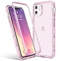 ULAK Compatible with iPhone 11 Case Glitter, Heavy Duty Dual Layer Shockproof Women Girl Sparkle Bling Transparent Protective Phone Cover for iPhone 11 6.1 inch, Pink
