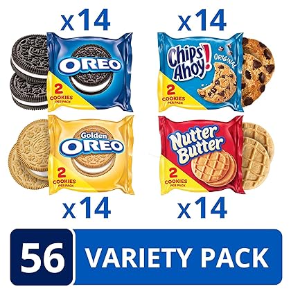 OREO Original, OREO Golden, CHIPS AHOY! & Nutter Butter Cookie Snacks Variety Pack, School Lunch Box Snacks, 56 Snack Packs (2 Cookies Per Pack)