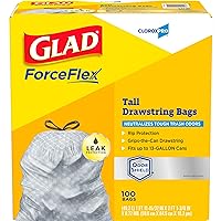 Glad Trash Bags, ForceFlex Tall Kitchen Drawstring Garbage Bags, Clorox 13 Gallon Trash Bags for Tall Trash Can, Industrial Cleaning, Unscented, 100 Count - 70427