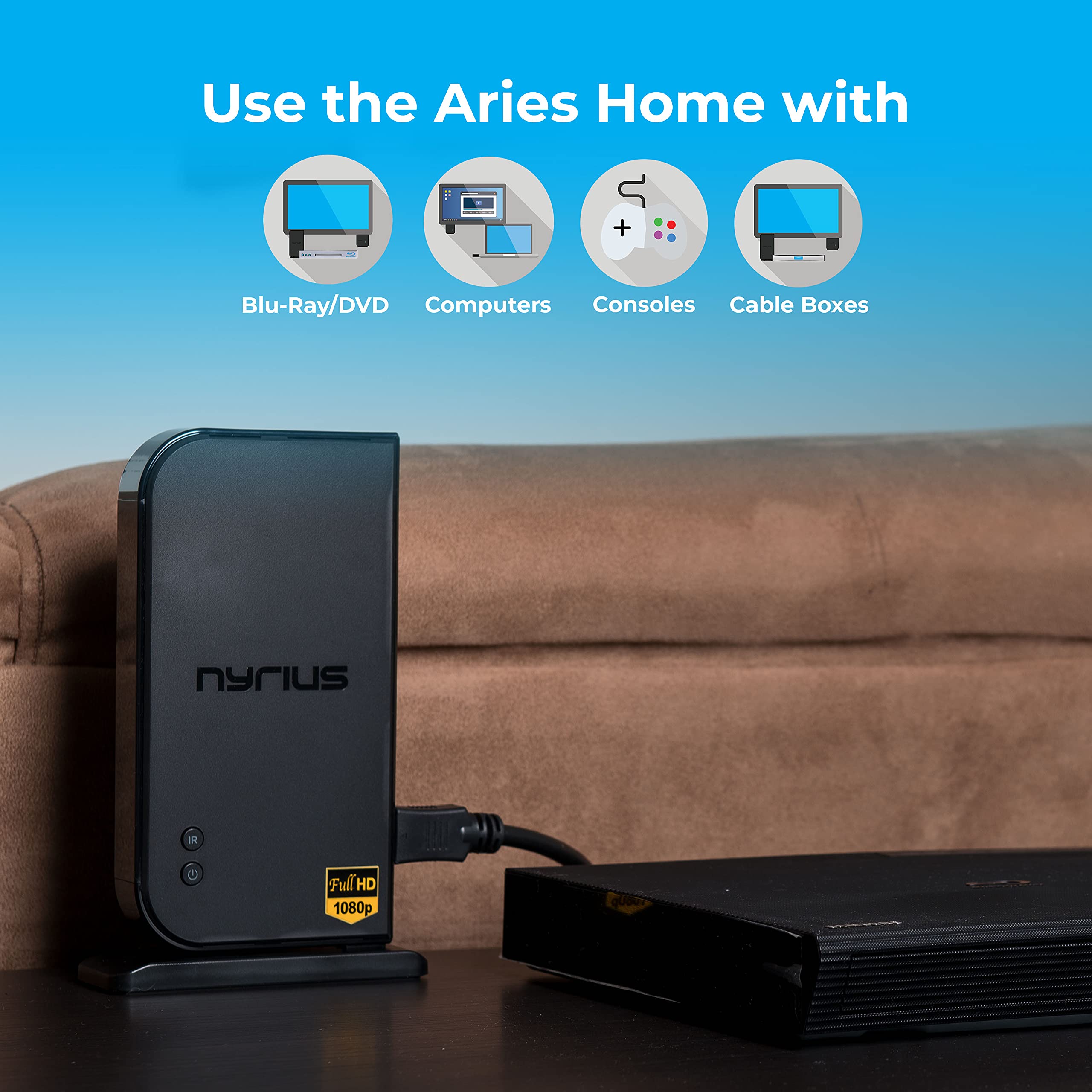 Nyrius Aries Home HDMI Digital Wireless Transmitter & Receiver for HD 1080p Video Streaming, Cable Box, Satellite, Bluray, DVD, PS3, PS4, Laptops, PC (NAVS500)
