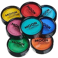 Pro Face & Body Paint Cake Pots by Moon Creations - Brights Colours Set - Professional Water Based Face Paint Makeup for Adults, Kids - 1.26oz