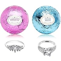 Ocean Breeze Lavender Bath Bombs Gift Set of 2 with Size 6 Ring Inside Each Made in USA