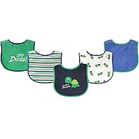 Luvable Friends Unisex Baby Cotton Terry Drooler Bibs with PEVA Back, Turtle, One Size