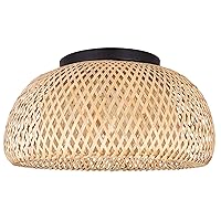 SARIEL 18-Inch 1-Light Flush Mount, Matte Black and Bamboo, 60W Type A Compatible, Easy Connect, Eco-Friendly Style