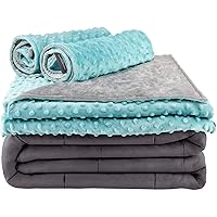 Premium Adult Weighted Blanket & Removable Green Minky Cover & 2 Pillowcases (20 lbs 60 x 80 Queen Size, 100% Cotton Material with Glass Beads)
