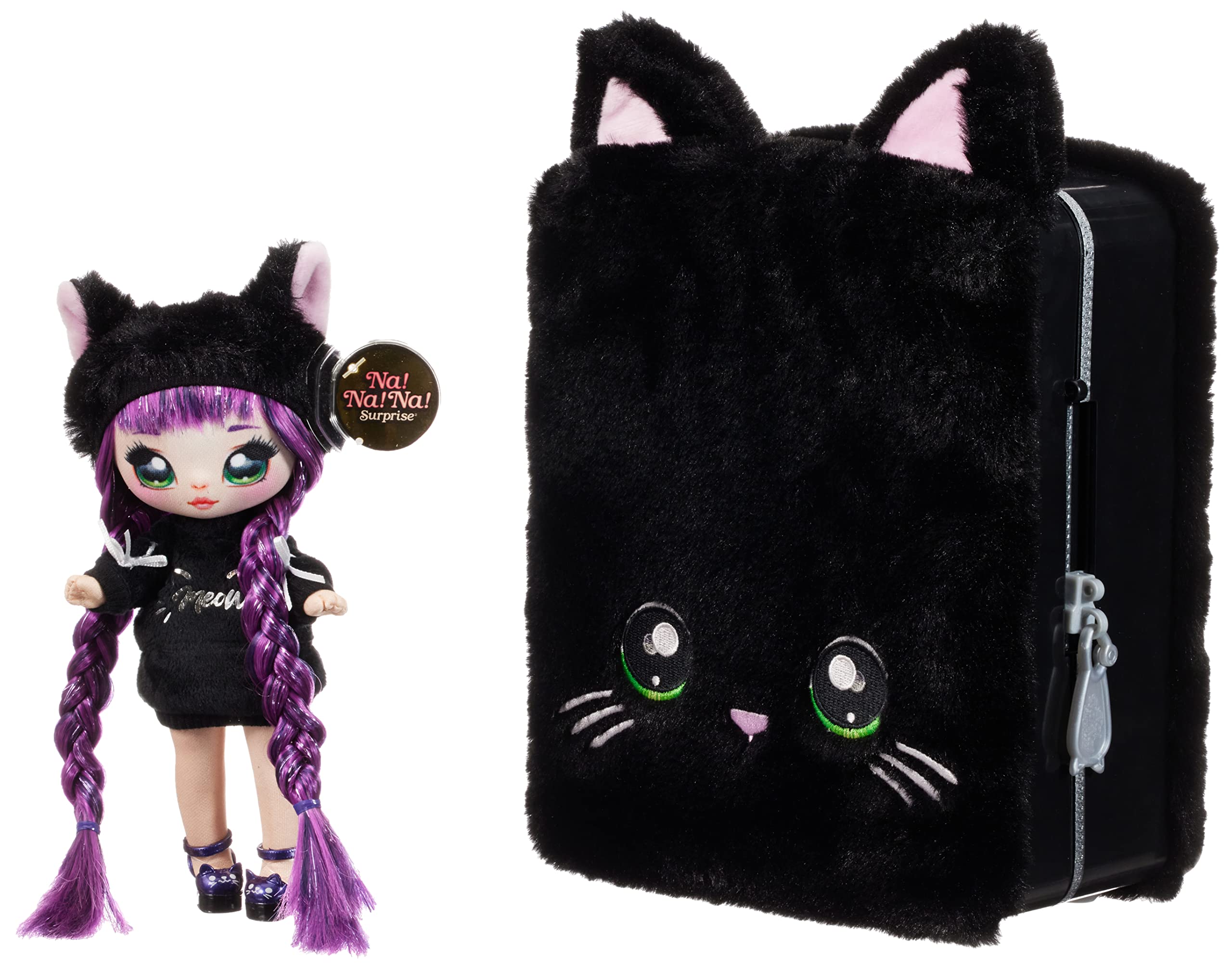 Na! Na! Na! Surprise 3-in-1 Backpack Bedroom Playset with Fashion Doll Tuesday Meow in Exclusive Outfit | Black Fuzzy Kitty Bag, Real Mirror, Closet with Drawer, Pillows, Blanket | Kids Ages 5+