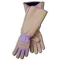 MAGID Extra-Long Thornproof Pruning and Gardening Gloves for Men, 1 Pair, Size 7/S with Forearm Protection, Tan & Purple