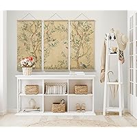 COCODECO Chinoiserie Yellow Wall Hanger Floral Bird Wall Art | 3 Set Hanging Poster with Wood Frames 17